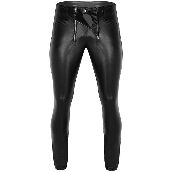 Men's Faux Skinny Leggings Zipper Leather Pants