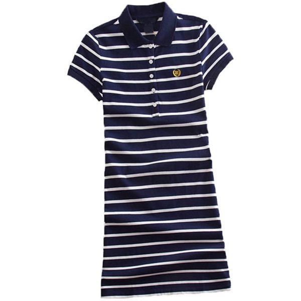 Teeuiear Women Embroidery Polo Striped Print Summer T Shirt Dress Slim Casual Mini Sport Dresses