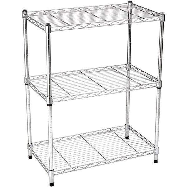 AmazonBasics 3-Shelf Adjustable, Heavy Duty Storage Shelving Unit, Steel Organizer Wire Rack, Chrome