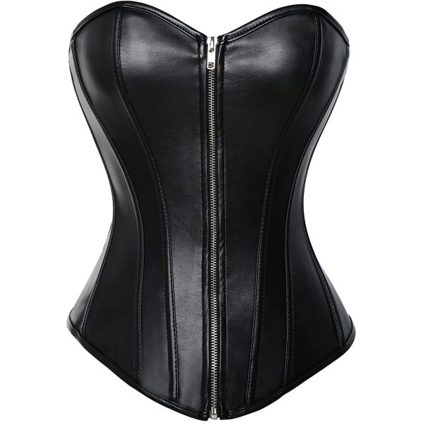 Women's Sexy PU Steampunk Corset Faux Leather Buckle Zipper