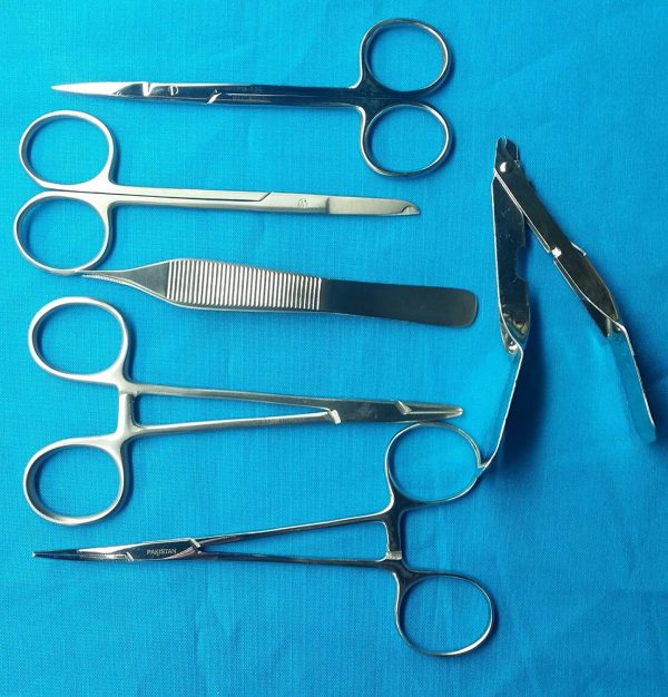 6 PC Medical Instruments KIT ADSON Forceps IRIS Scissors Webster Needle Holder Mosquito Forceps Scalpel Handle Scalpel Blades CYNAMED