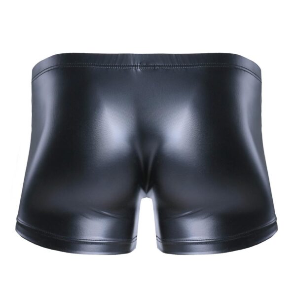 Sexy Men Lingerie Low Waist Faux Leather Boxer Shorts Erotic Open Front Bulgh Pouch Mini Pants