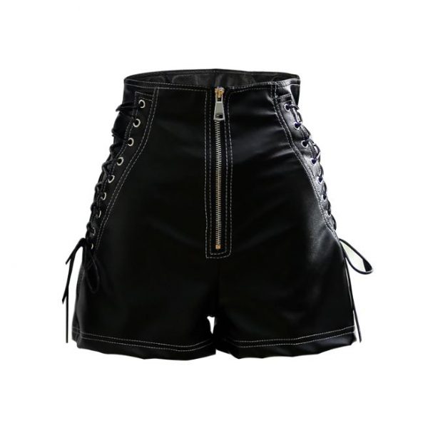 Women Black Leather Shorts