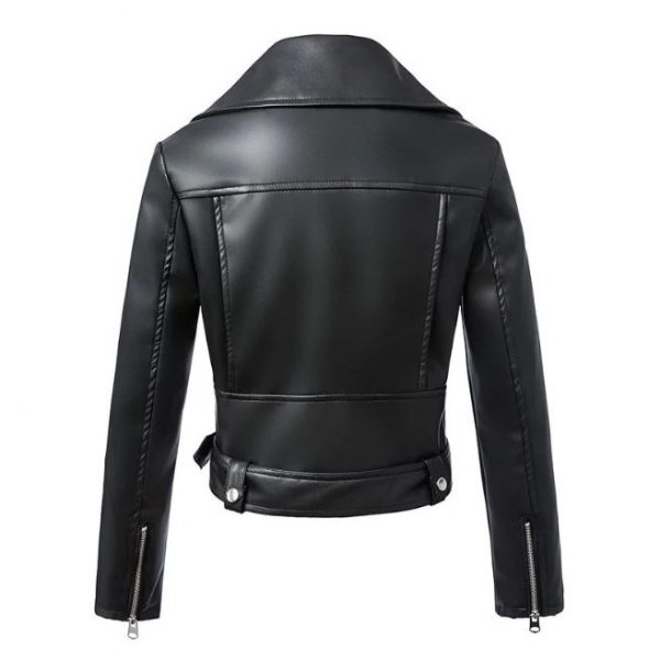 New Women Autumn Winter Black Faux Leather Jacket - Image 2